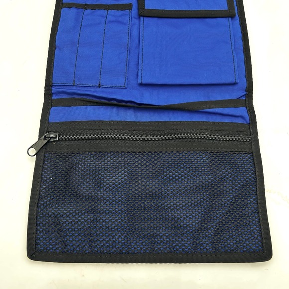 LL Bean Black Blue Nylon Hanging Tri-Fold Shower Caddy Travel Bag Organizer - Picture 3 of 6